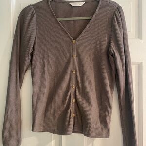 LC Lauren Conrad Ribbed V-Neck Top - Taupe